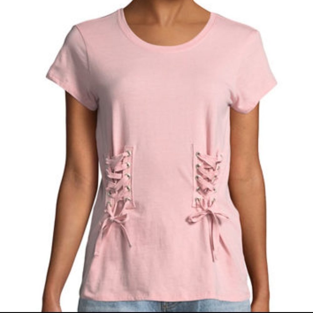 NWT Urban Outfitters Corset Lace Tee Blush NEW S M